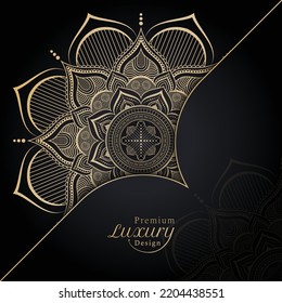 Luxury Mandala Background Design With Golden Color Arabic Islamic Mehndi Style. Decorative Mandala For Print, Decoration, Wedding Cards, Invitation Cards.