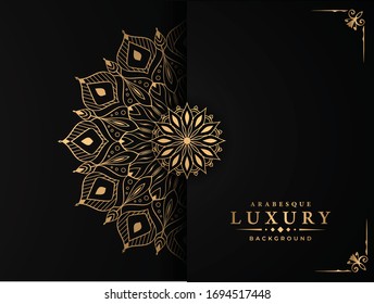 Luxury mandala background with golden arabesque pattern arabic islamic east style for Wedding card, book cover.
