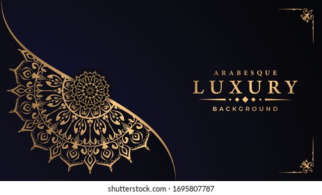 
Luxury mandala background with  golden arabesque pattern arabic islamic east style for Wedding card, book cover.
