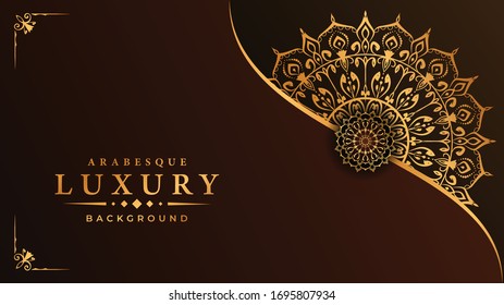 
Luxury mandala background with  golden arabesque pattern arabic islamic east style for Wedding card, book cover.
