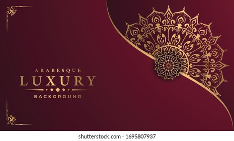 
Luxury mandala background with  golden arabesque pattern arabic islamic east style for Wedding card, book cover.
