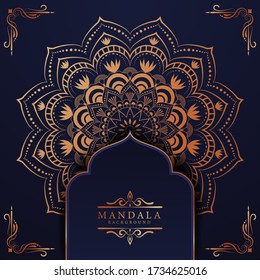 Lujoso marco mandala con un patrón arabesco dorado estilo árabe islámico oriental. Mandala decorativa estilo Ramadán. Mandala para impresión, afiche, portada, folleto, volante, pancarta
