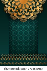 Luxuriöser Mandalahintergrund mit goldenem arabesken Muster arabisch islamisch Oststil. Ramadan Style Decorative mandala. Mandala für Druck, Plakat, Cover, Broschüre, Flyer, Banner