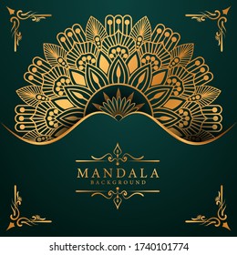 Luxuriöser Mandalahintergrund mit goldenem arabesken Muster arabisch islamisch Oststil. Ramadan Style Decorative mandala. Mandala für Druck, Plakat, Cover, Broschüre, Flyer, Banner
