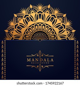 Luxuriöser Mandalahintergrund mit goldenem arabesken Muster arabisch islamisch Oststil. Ramadan Style Decorative mandala. Mandala für Druck, Plakat, Cover, Broschüre, Flyer, Banner