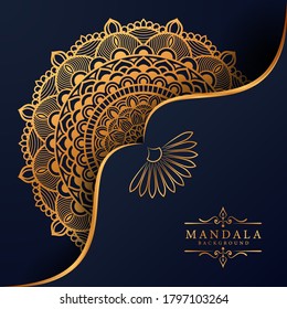 Lujoso marco mandala con un patrón arabesco dorado estilo árabe islámico oriental. Mandala decorativa estilo Ramadán. Mandala para impresión, afiche, portada, folleto, volante, pancarta