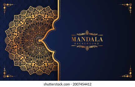 Lujoso marco mandala con un patrón arabesco dorado estilo árabe islámico oriental. Mandala decorativa para imprimir, afiche, portada, folleto, volante, pancarta y sus ideas deseadas. Mandala para Henna.