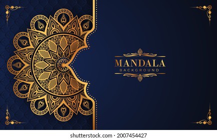 Lujoso marco mandala con un patrón arabesco dorado estilo árabe islámico oriental. Mandala decorativa para imprimir, afiche, portada, folleto, volante, pancarta y sus ideas deseadas. Mandala para Henna.