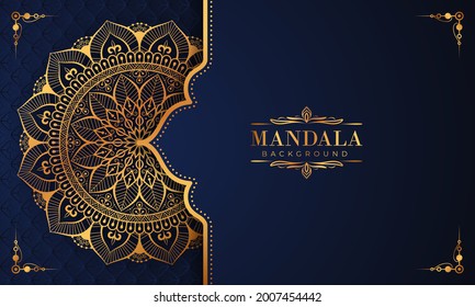 Lujoso marco mandala con un patrón arabesco dorado estilo árabe islámico oriental. Mandala decorativa para imprimir, afiche, portada, folleto, volante, pancarta y sus ideas deseadas. Mandala para Henna.