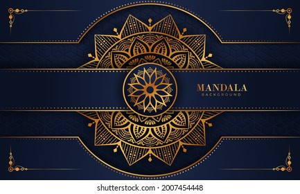 Lujoso marco mandala con un patrón arabesco dorado estilo árabe islámico oriental. Mandala decorativa para imprimir, afiche, portada, folleto, volante, pancarta y sus ideas deseadas. Mandala para Henna.
