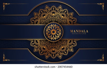 Lujoso marco mandala con un patrón arabesco dorado estilo árabe islámico oriental. Mandala decorativa para imprimir, afiche, portada, folleto, volante, pancarta y sus ideas deseadas. Mandala para Henna.