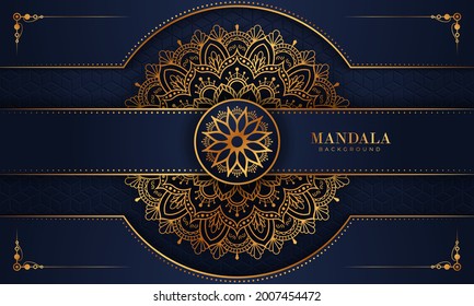 Lujoso marco mandala con un patrón arabesco dorado estilo árabe islámico oriental. Mandala decorativa para imprimir, afiche, portada, folleto, volante, pancarta y sus ideas deseadas. Mandala para Henna.