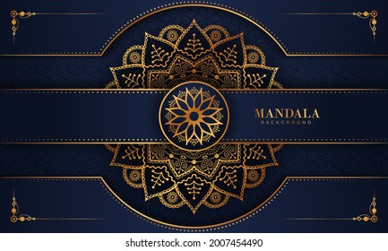 Lujoso marco mandala con un patrón arabesco dorado estilo árabe islámico oriental. Mandala decorativa para imprimir, afiche, portada, folleto, volante, pancarta y sus ideas deseadas. Mandala para Henna.