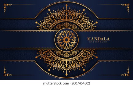 Luxuriöser Mandalahintergrund mit goldenem arabischen Muster arabisch-islamischer Oststil. Dekorative Mandala für Druck, Poster, Cover, Broschüre, Flyer, Banner und Ihre Wunschvorstellungen. Mandala für Henna.