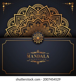 Luxuriöser Mandalahintergrund mit goldenem arabischen Muster arabisch-islamischer Oststil. Dekorative Mandala für Druck, Poster, Cover, Broschüre, Flyer, Banner und Ihre Wunschvorstellungen. Mandala für Henna.