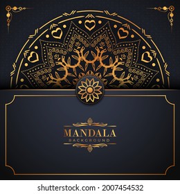 Luxury mandala background with golden arabesque pattern Arabic Islamic east style. Decorative mandala for print, poster, cover, brochure, flyer, banner, and your desired ideas. Mandala for Henna.