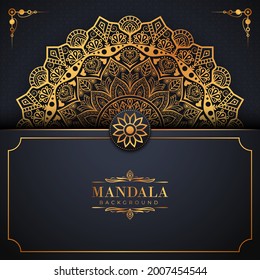 Luxuriöser Mandalahintergrund mit goldenem arabischen Muster arabisch-islamischer Oststil. Dekorative Mandala für Druck, Poster, Cover, Broschüre, Flyer, Banner und Ihre Wunschvorstellungen. Mandala für Henna.