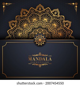 Luxuriöser Mandalahintergrund mit goldenem arabischen Muster arabisch-islamischer Oststil. Dekorative Mandala für Druck, Poster, Cover, Broschüre, Flyer, Banner und Ihre Wunschvorstellungen. Mandala für Henna.