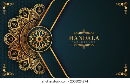 Lujoso marco mandala con un patrón arabesco dorado estilo árabe islámico oriental. Mandala decorativa para imprimir, afiche, portada, folleto, volante, pancarta y sus ideas deseadas. Mandala para Henna.