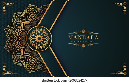 Lujoso marco mandala con un patrón arabesco dorado estilo árabe islámico oriental. Mandala decorativa para imprimir, afiche, portada, folleto, volante, pancarta y sus ideas deseadas. Mandala para Henna.