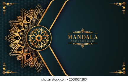 Luxuriöser Mandalahintergrund mit goldenem arabischen Muster arabisch-islamischer Oststil. Dekorative Mandala für Druck, Poster, Cover, Broschüre, Flyer, Banner und Ihre Wunschvorstellungen. Mandala für Henna.