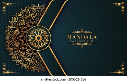 Lujoso marco mandala con un patrón arabesco dorado estilo árabe islámico oriental. Mandala decorativa para imprimir, afiche, portada, folleto, volante, pancarta y sus ideas deseadas. Mandala para Henna.