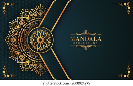 Lujoso marco mandala con un patrón arabesco dorado estilo árabe islámico oriental. Mandala decorativa para imprimir, afiche, portada, folleto, volante, pancarta y sus ideas deseadas. Mandala para Henna.