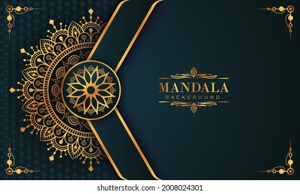 Lujoso marco mandala con un patrón arabesco dorado estilo árabe islámico oriental. Mandala decorativa para imprimir, afiche, portada, folleto, volante, pancarta y sus ideas deseadas. Mandala para Henna.