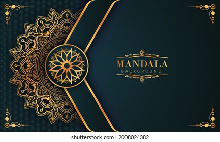 Lujoso marco mandala con un patrón arabesco dorado estilo árabe islámico oriental. Mandala decorativa para imprimir, afiche, portada, folleto, volante, pancarta y sus ideas deseadas. Mandala para Henna.