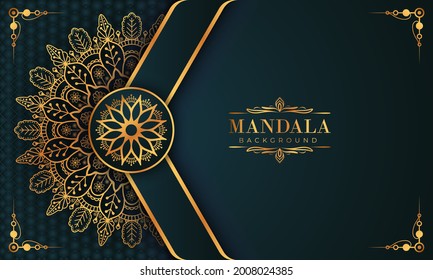 Lujoso marco mandala con un patrón arabesco dorado estilo árabe islámico oriental. Mandala decorativa para imprimir, afiche, portada, folleto, volante, pancarta y sus ideas deseadas. Mandala para Henna.