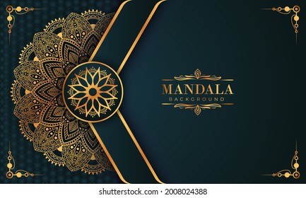Lujoso marco mandala con un patrón arabesco dorado estilo árabe islámico oriental. Mandala decorativa para imprimir, afiche, portada, folleto, volante, pancarta y sus ideas deseadas. Mandala para Henna.