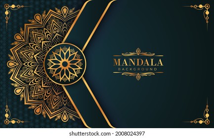 Lujoso marco mandala con un patrón arabesco dorado estilo árabe islámico oriental. Mandala decorativa para imprimir, afiche, portada, folleto, volante, pancarta y sus ideas deseadas. Mandala para Henna.