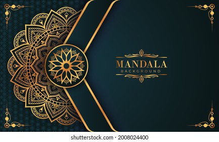 Lujoso marco mandala con un patrón arabesco dorado estilo árabe islámico oriental. Mandala decorativa para imprimir, afiche, portada, folleto, volante, pancarta y sus ideas deseadas. Mandala para Henna.