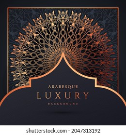 Luxury mandala background with golden arabesque pattern gold color, ornament elegant invitation wedding card , invite ,Arabesque Pattern, Islamic, backdrop cover banner illustration vector design