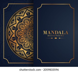 Lujoso marco mandala con un patrón arabesco dorado estilo árabe islámico oriental. Mandala decorativa para imprimir, afiche, portada, folleto, volante, pancarta y sus ideas deseadas. Mandala para Henna