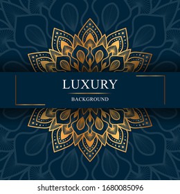 Luxury mandala background with golden blue color