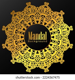 Fondo de Mandala de lujo y adorno vectorial de gradiente dorado