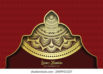 Lujoso marco Mandala con un estilo de diseño dorado. Elemento decorativo de arte mandala para impresión, afiche, portada, folleto, volante, pancarta, meditación, yoga, boda, henna, tatuaje, ilustración de arte vectorial