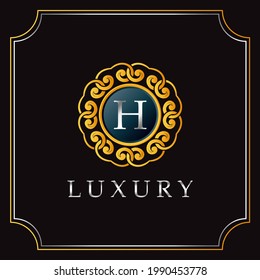 Luxury Mandala Badge H Letter Logo Design. Elegant Ornate Decoration Luxurius Logo Template.