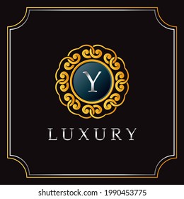 Luxury Mandala Badge Y Letter Logo Design. Elegant Ornate Decoration Luxurius Logo Template.