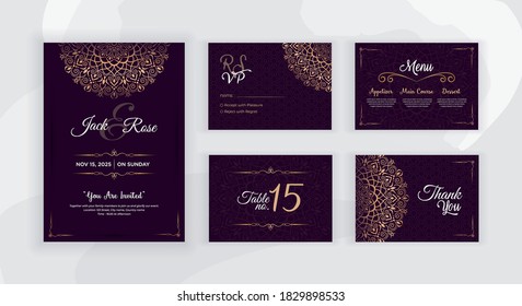 Luxury mandala based wedding invitation card set