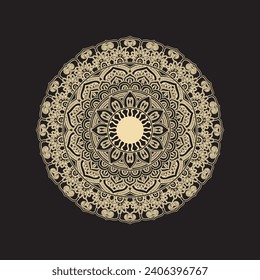Luxury mandala black background with golden arabesque ornamentation.