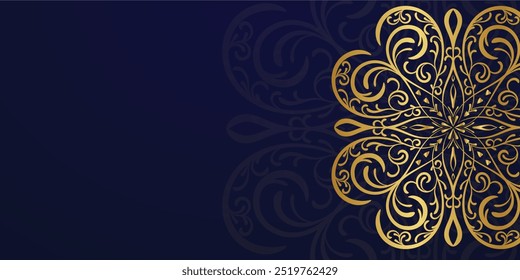 Luxury mandala Blue background with golden arabesque pattern Arabic Islamic east style. Ramadan Style Decorative mandala. Mandala for print, poster, cover, brochure, flyer, banner