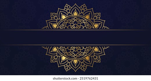 Luxury mandala Blue background with golden arabesque pattern Arabic Islamic east style. Ramadan Style Decorative mandala. Mandala for print, poster, cover, brochure, flyer, banner