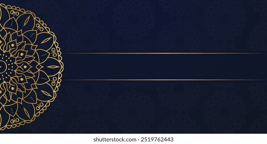 Luxury mandala Blue background with golden arabesque pattern Arabic Islamic east style. Ramadan Style Decorative mandala. Mandala for print, poster, cover, brochure, flyer, banner