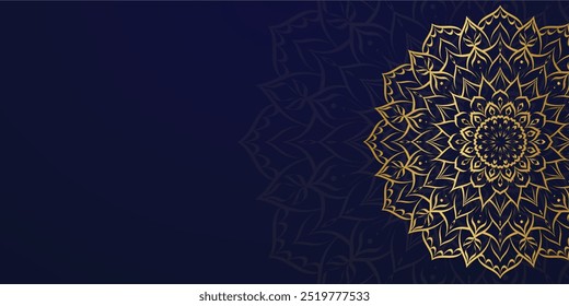 Luxury Mandala Blue Background with golden mandalas Round Indian pattern, Muslim pattern. Islamic Gold mandala design background. vector Illustrator