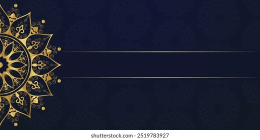 Luxury mandala Blue background with golden arabesque pattern Arabic Islamic east style. Ramadan Style Decorative mandala. Mandala for print, poster, cover, brochure, flyer, banner