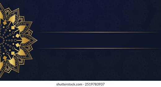 Luxury mandala Blue background with golden arabesque pattern Arabic Islamic east style. Ramadan Style Decorative mandala. Mandala for print, poster, cover, brochure, flyer, banner