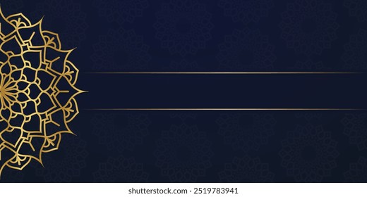 Luxury mandala Blue background with golden arabesque pattern Arabic Islamic east style. Ramadan Style Decorative mandala. Mandala for print, poster, cover, brochure, flyer, banner