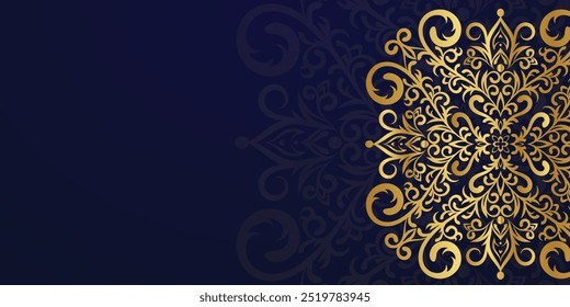 Luxury mandala Blue background with golden arabesque pattern Arabic Islamic east style. Ramadan Style Decorative mandala. Mandala for print, poster, cover, brochure, flyer, banner